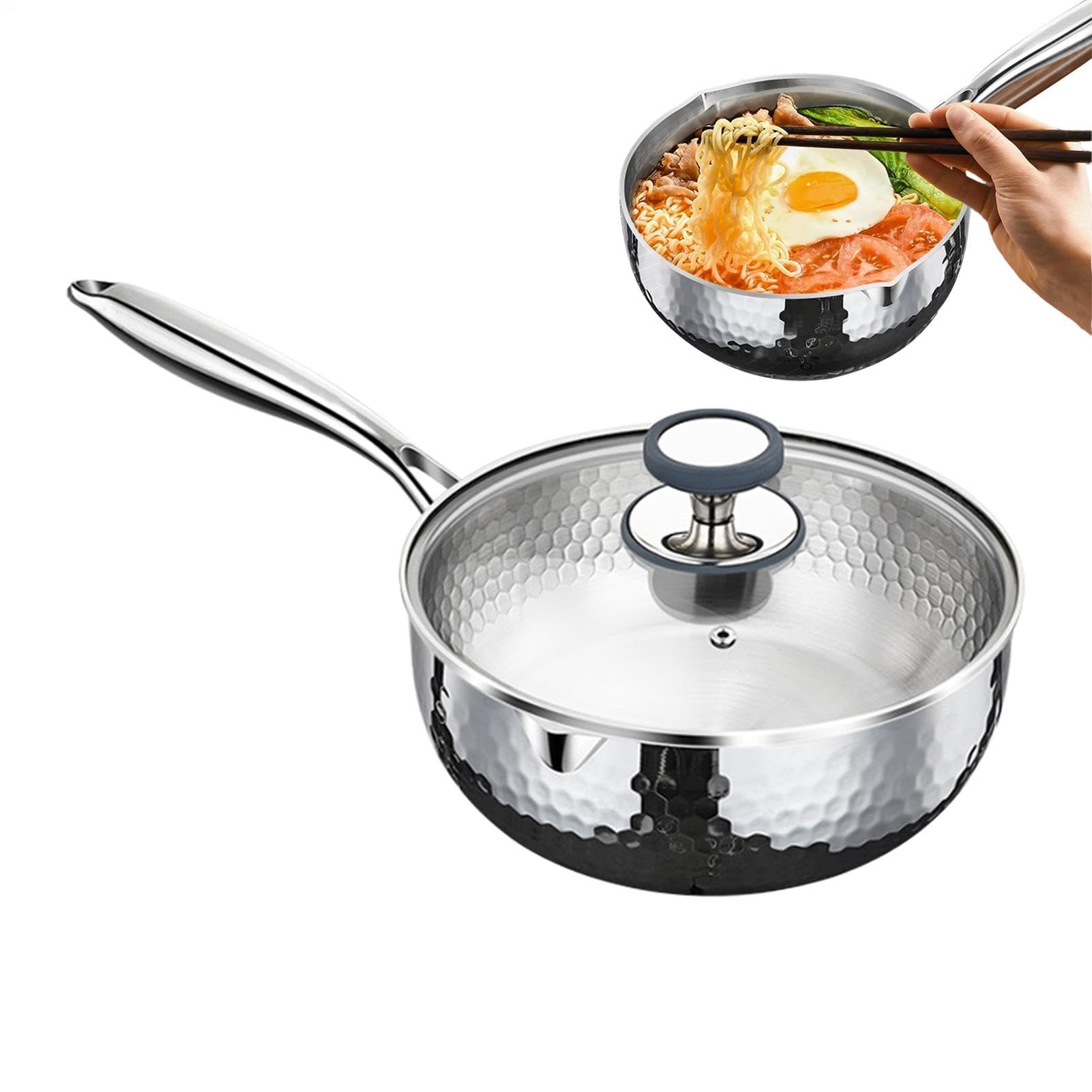 Cazo De Salsa Recipiente de Acero Inoxidable con Asa y Pico Vertedor | Cazo Pequeño Para Vapor Y Salsas Cocinar, Freír, Cocción Lenta, Hervir, Sopas, Comidas Saludables, Compatible Con Inducción