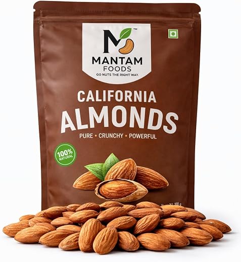 Mantam Foods California Almonds 250g | Natural Badam Nuts | Crunchy Fresh Dry Fruits Snack | High Protein Vitamin E Rich |...