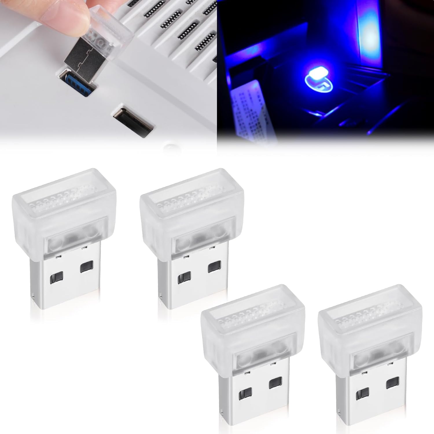 URAQT USB Car Ambient Lighting, 4 Pcs Mini 7 Colors Gradient LED
