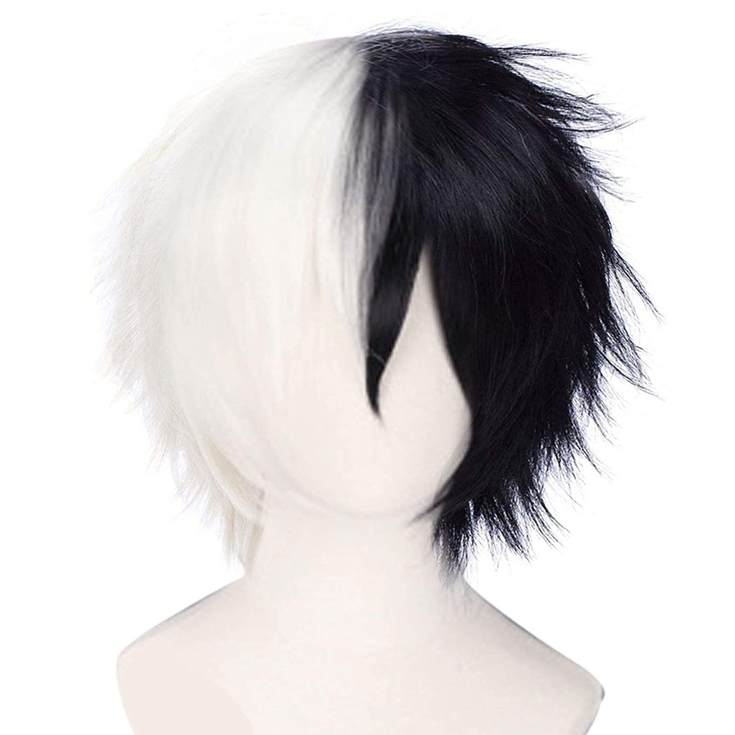 EbingooWig Black And White Cosplay Wig Short Natural Wavy Wig With Bangs Synthetic Wig Hair For Costume Halloween movies for men