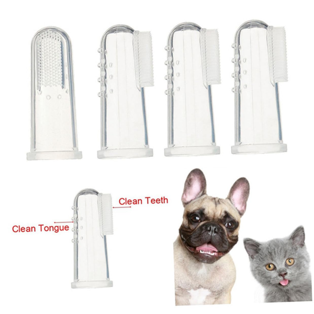 WOONEKY Brosse à Dents Pour Animaux De Compagnie En Silicone Lot De 4 Doux Pour Dents Et Gencives Pour Chiens Et Chats Nettoyage Facile Accessoire Soin Dentaire Des Animaux