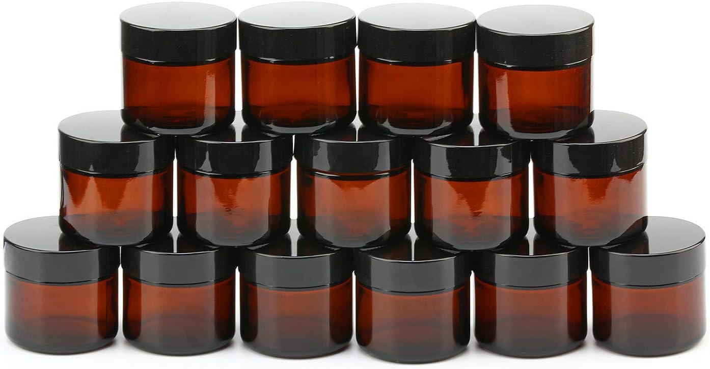 Encheng 25Pack of 4 oz Amber Round Glass Jars, with Inner Liners and black Lids,Empty Cosmetic Containers,Cream jars