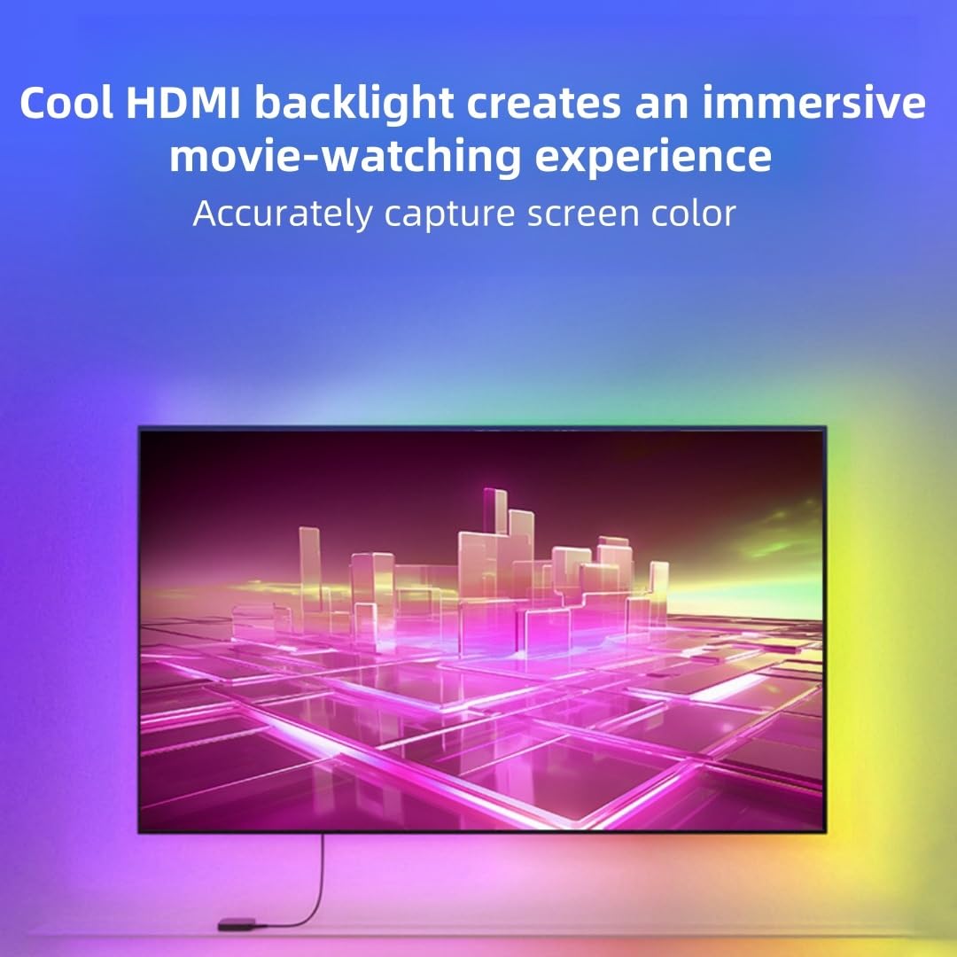 Bande lumineuse led pour tv bande lumineuse synchronisation intelligente avec l'écran capture automatique couleur précise réglages APP atmosphère l'ordinateur bande lumineuse synchronisation(55-70 inc