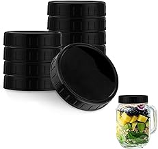 BestAlice 8 Pack Mason Jar Lids, Plastic Cover Wide Mouth for 86MM Mason Jar, Canning Jars with Silicone Rings, Leak-Proof PP Easy To Use Kitchen Supplies Versatile Storage Reusable Jar Lids, Black