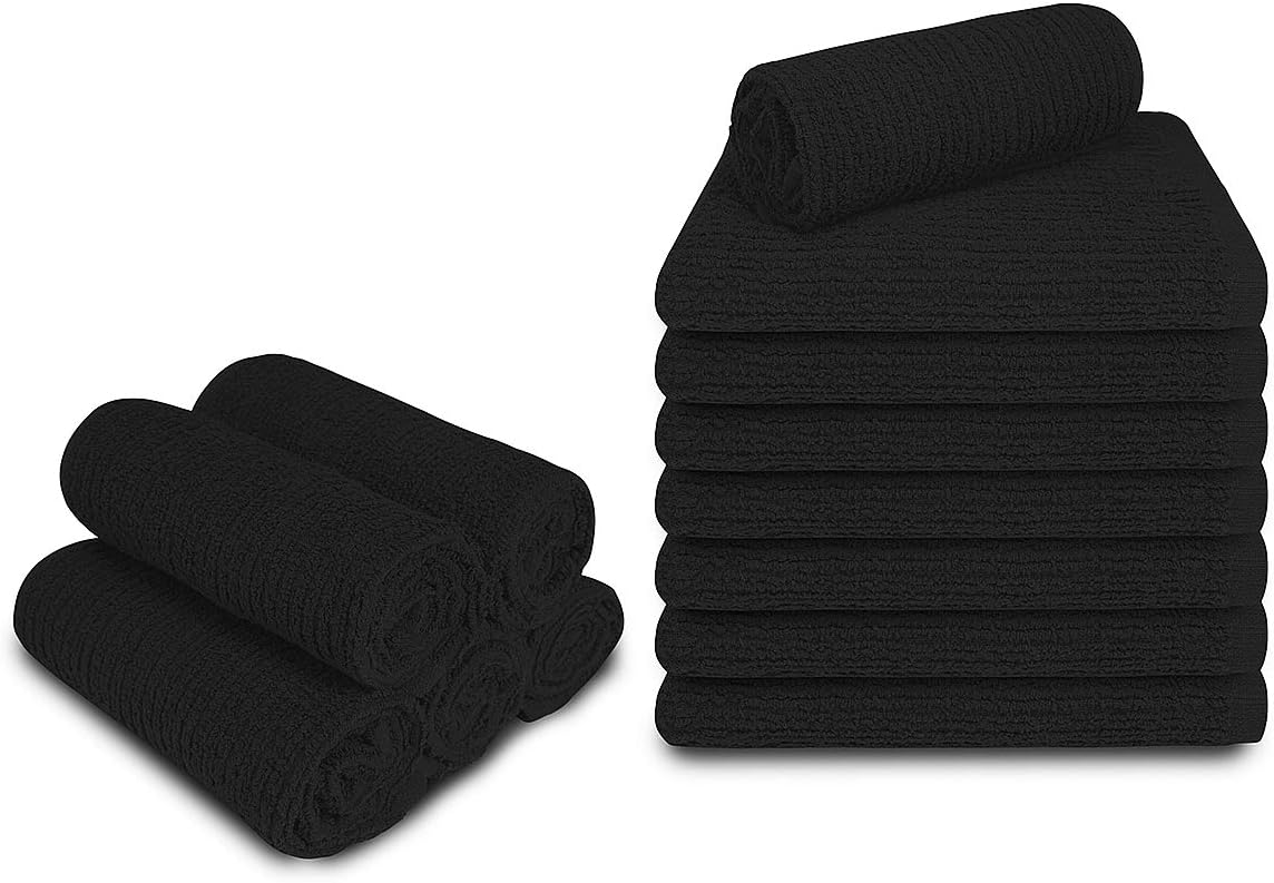 Softolle Bar Mop Towels, Pack of 12-16x19 Inches - 100% Cotton Super Absorbent Towels, Multi-Purpose for Home and Bar Cleaning (Black)