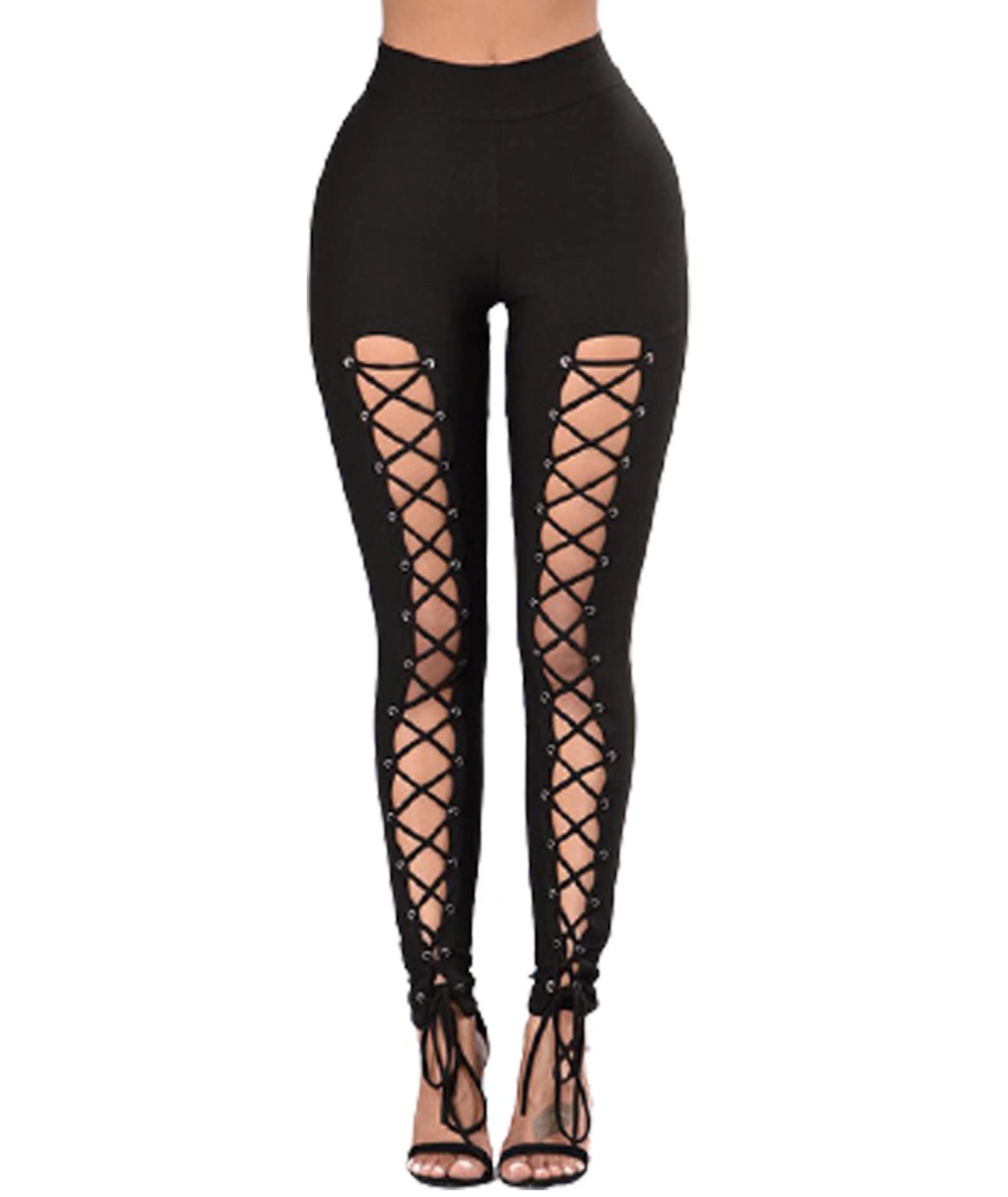 Yuyurealwomens Lace Up Sports Leggings High Waist Butt Lift