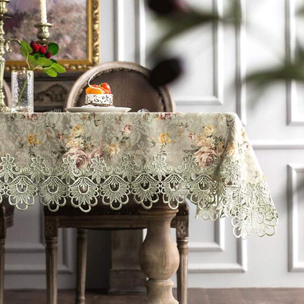 Wodoodporny koronkowy obrus kwiatowy okrągły 100 x 150 cm bez zagnieceń tkanina elegancki zielony design do kuchni i jadalni idealny na imprezy i imprezy