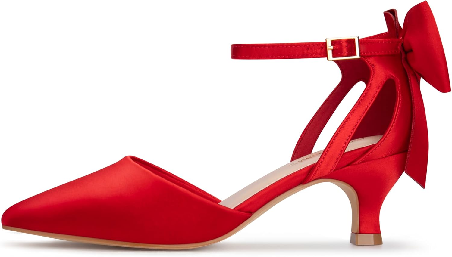 Carcuume Women's Kitten Heels with Bow Closed Toe Sandals Ankle Strap Wedding Pump Shoes - Image 5