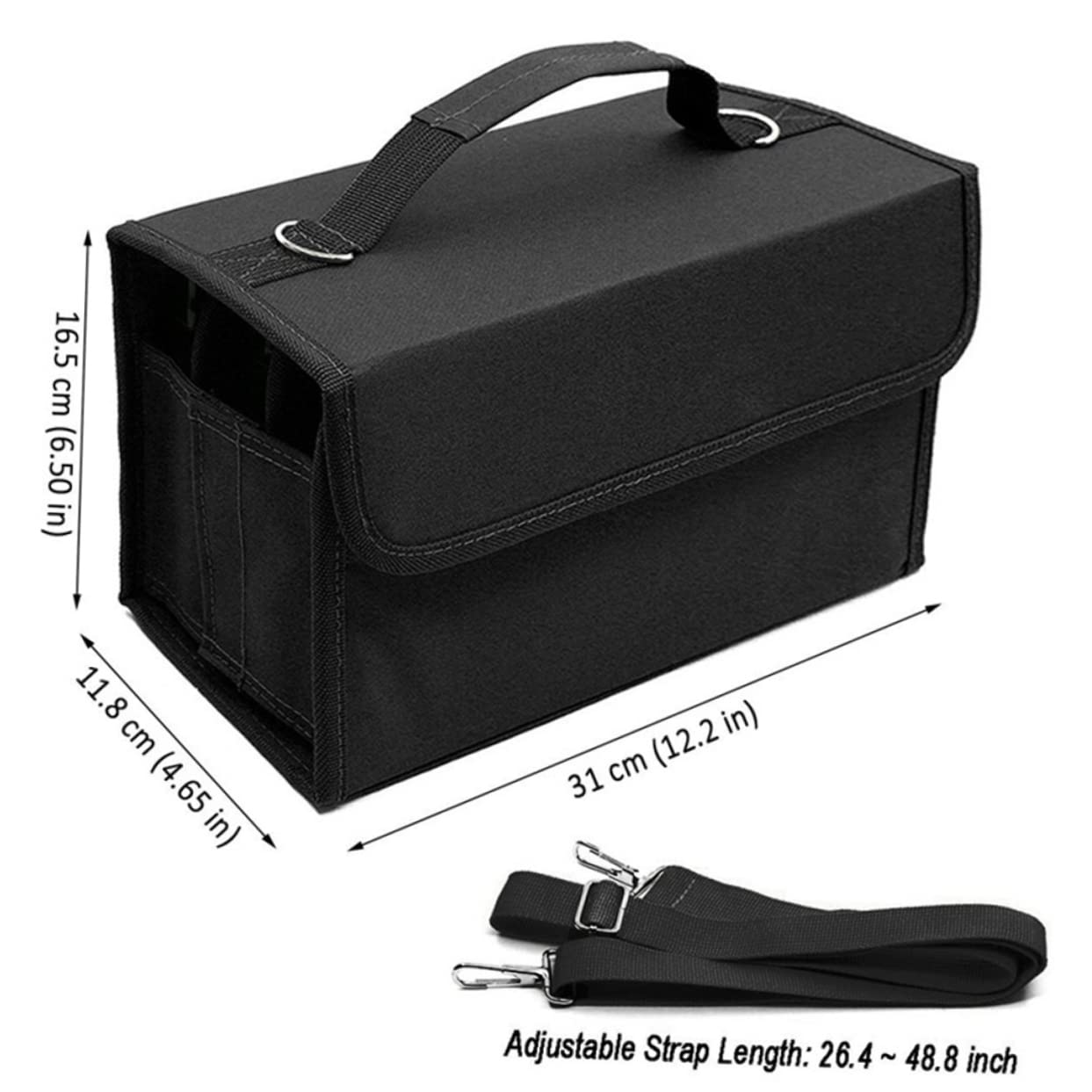 SHINEOFI Custodia per Pennarelli con 80 Slot Nero, Portatile con Maniglia e Tracolla Regolabile, per Artigianato e Lavori All'aperto