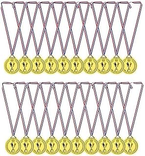 20Pcs Gold Medals, Award Medals with Neck Ribbon, Multi-Purpose Plastic Winner Trophies , Bulk Pack for Competitions, Spor...