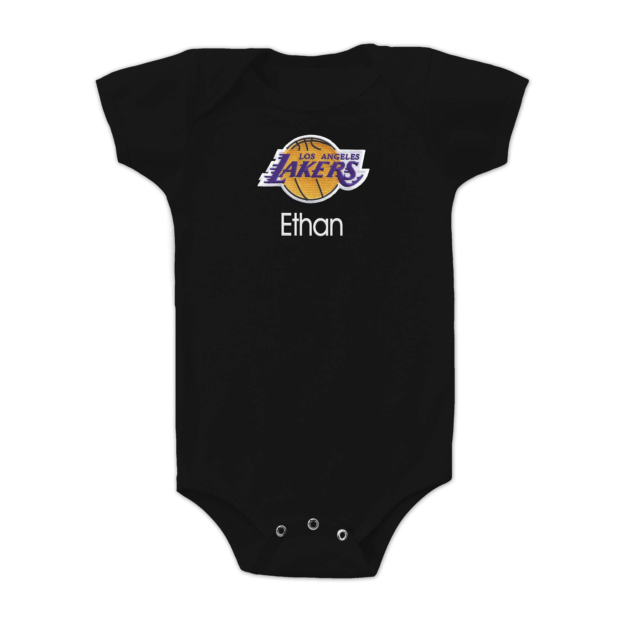 Los Angeles Lakers Custom Baby Onesie - Personalized Baby Name Embroidery & Official NBA Team Logo, Envelope Neck, Cotton, Double-Stitched, Supersoft, NBA Baby Bodysuit (Black, 18-24 months)