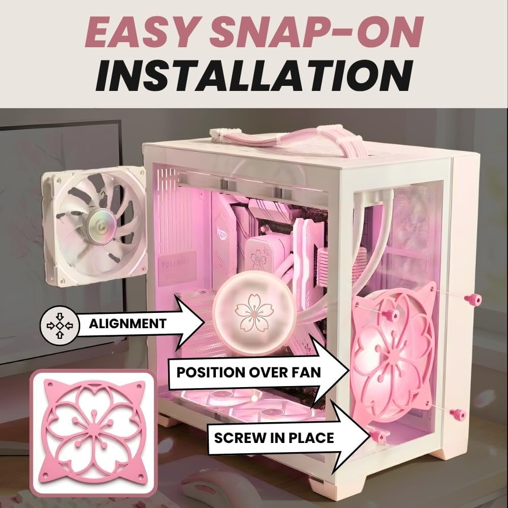 SplashNColor 120mm Sakura Fan Grill Decorative Cover, Super Cute Functional Cherry Blossom Cooling PC Fan Cover Protector for Computer Rig, Sakura PC Accessories Gaming CPU, Easy Installation(Pink) image 4