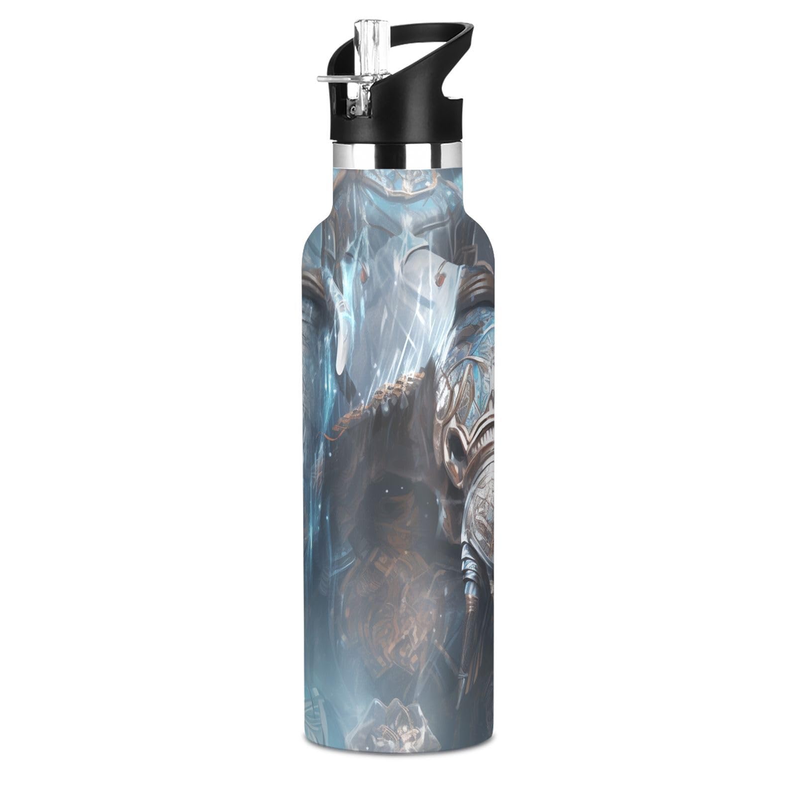 Kaaviyo Boys Pattern Silver Armored Elephant Water Bottle Stainless Steel Jug Insulated Vacuum Cup For Girls(600Ml)