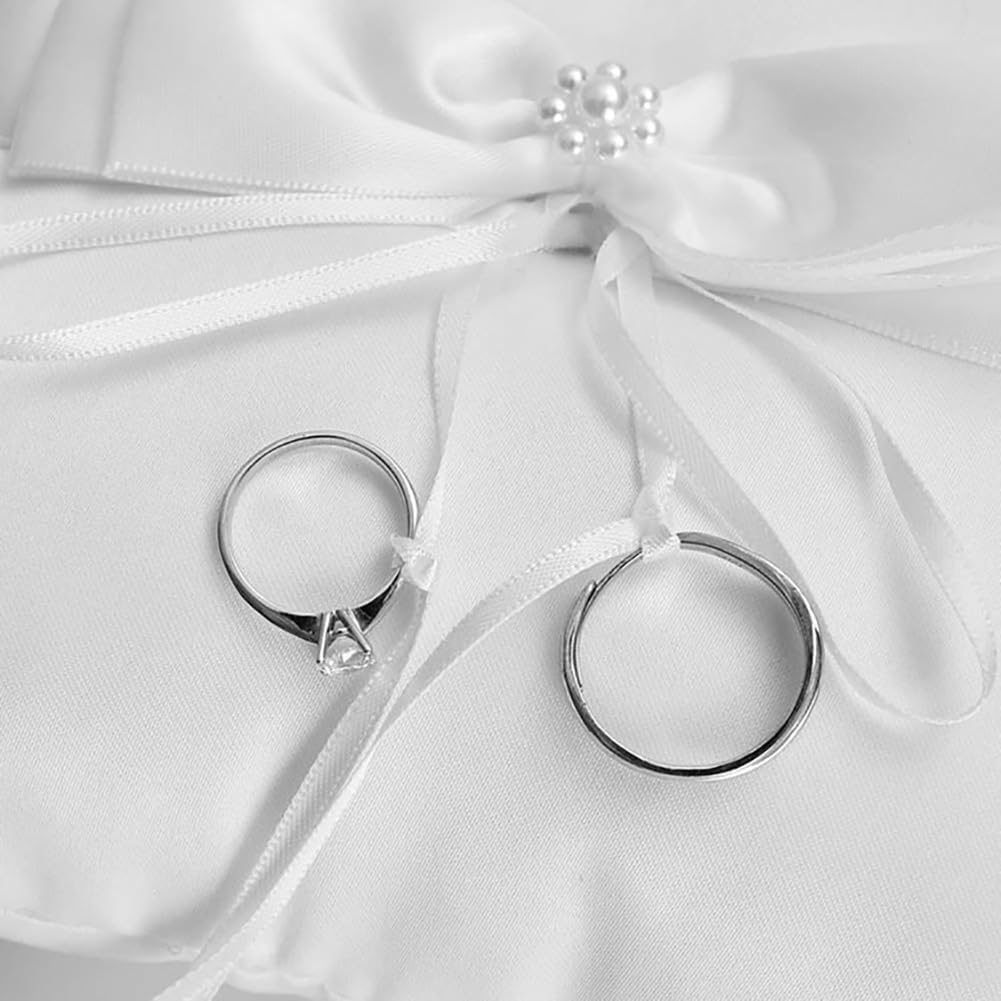 Faux Pearl Satin Ring Bearer Pillow Wedding Ring Cushion Display Pillow Engagement Ring Storage Ceremony Ring Holder for Bridal Shower