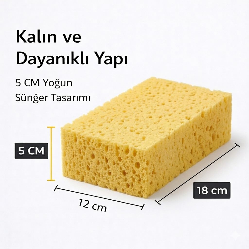 SOGUD Oto Yıkama Süngeri 18x12x5 cm – Yüksek Emicilik Gücü, Çizmez Yumuşak Doku, Kalın ve Dayanıklı Sünger Yapısı, Araç Kaporta, Jant ve Detay Temizlik İçin Profesyonel Oto Temizlik Süngeri - Sarı