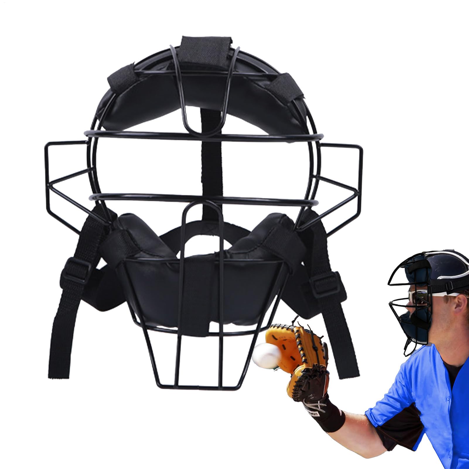 Traditionelle Hohlstahl-Catcher-Maske | Baseball-Catcher-Maske | Schiedsrichter-Gesichtsmaskenkäfig verstellbar, Baseball-Schutzausrüstung, langlebiger Catcher-Gesichtsschutz, Stahl-Catcher-Maske fü
