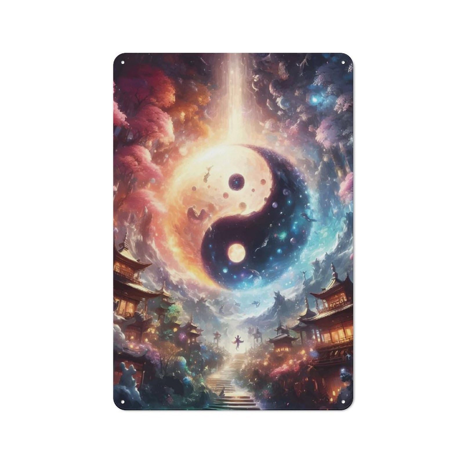 Torii Gate Yin And Yang Metal Wall Plaque 30x20cm, Everyday Small Space Decor for Flat, Dorm Room, Lounge Or Cafe