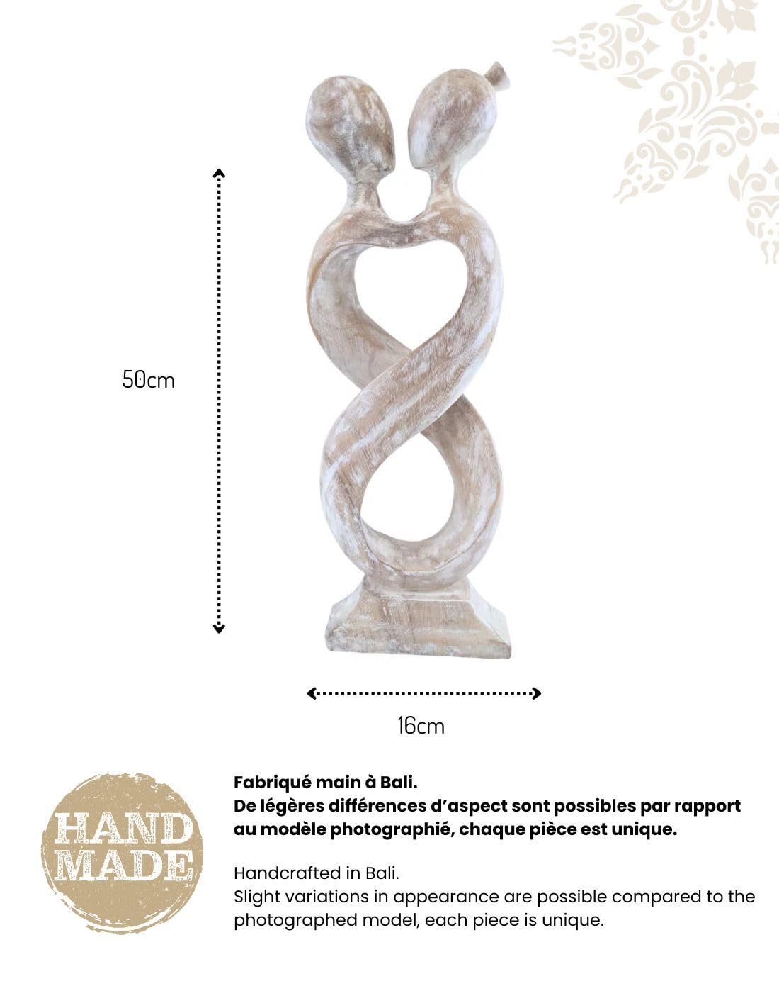 Statue Abstraite Couple Amour Infini 50cm en bois | Cadeau Noces de Bois