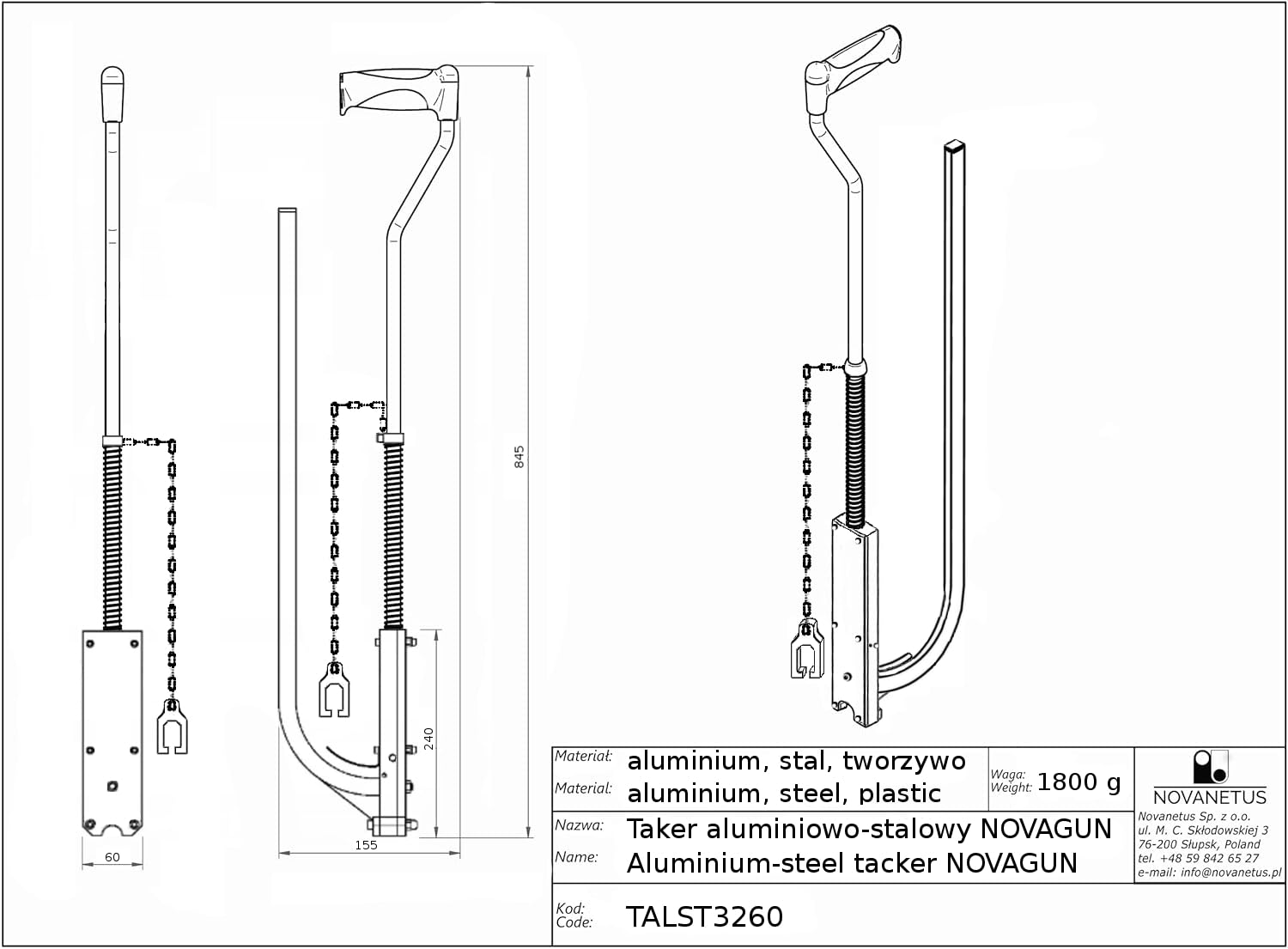 NOVAGUN Tacker para Soportes de Tuberías de Calefacción por Suelo Radiante, Grapadora para Montar Clips, Herramienta para Grapas para Tubería PEX PERT ALPEX