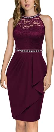 Miusol Women's Retro Floral Lace Dress - V-Neck With Bow, Slim Fit Party Dress (Navy Blue) - View #4