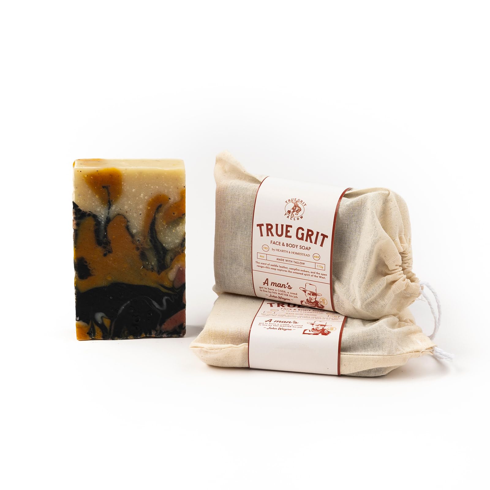 Beef Tallow Soap Bar 3-Pack John Wayne Inspired Cedar Campfire Scent Cold Process Bar Soap with Activated Charcoal
