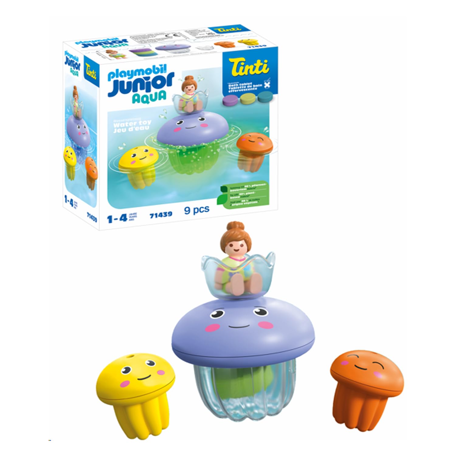PLAYMOBIL Junior Aqua & Tinti 71439 Familia de Medusas de Colores, Mamá Medusa y Sus Dos bebés, con Tres tabletas de baño Tinti, Juguetes para niños y niñas a Partir de 1 año