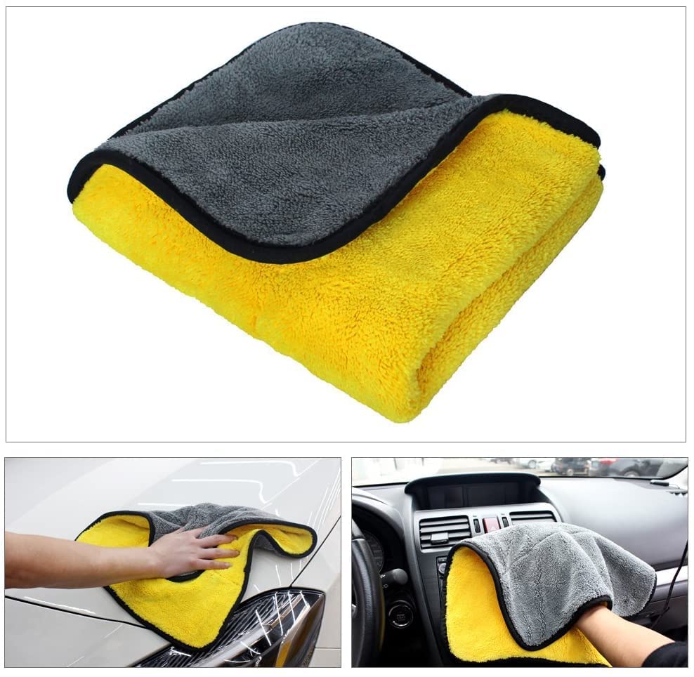 Image of Auto Hub Heavy Microfiber Cloth 500 GSM (Size 60cm x 40cm) /Pack of 3,for Car Cleaning and Detailing, Double Sided, Extra Thick Plush Microfiber Cloth Lint-Free, Color:- Yellow
