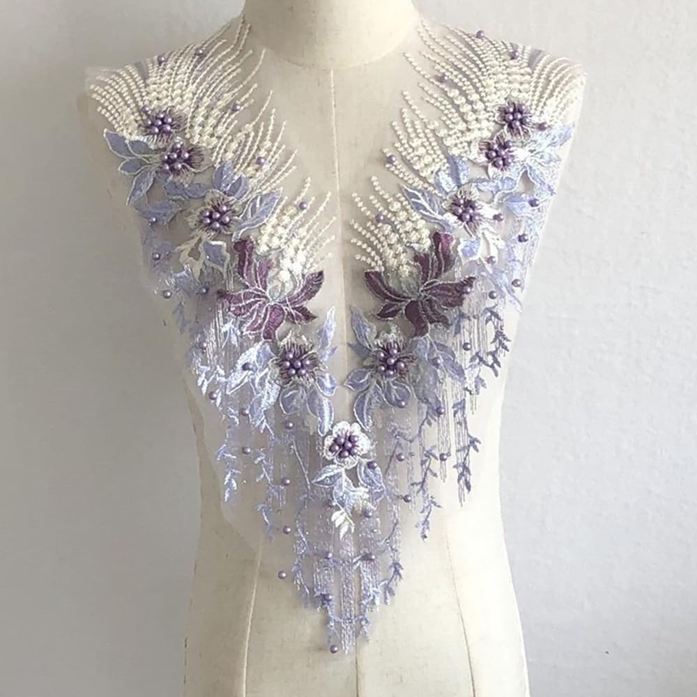 S.A.V.I 3D Embroidered Applique Patch – Purple Lavender & Gold Pearl Mesh Lace – 55x28cm Sew-On Floral Motif for Bridal Wear, Lehenga, Saree, Blouse, Gown, Ethnic Dress & DIY Craft Decoration-image-10