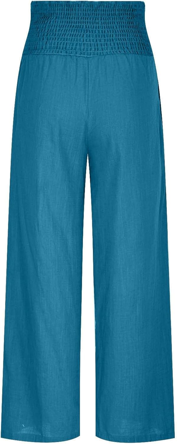 Women Boho Linen Pants 2024 Casual Wide Leg Pants Palazzo Beach Pants Summer Trending Dressy Flowy Clothing Outfits