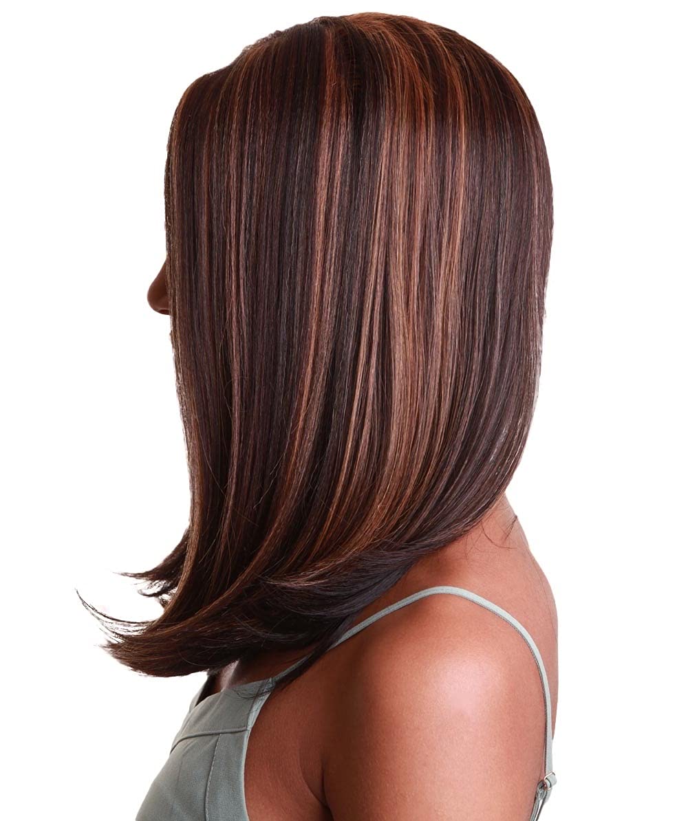 LUXLUXE Paloma Straight 18 Inch Long 360 Degree Lace Front Wig, Heat Resistant Fiber, 20+ Shades of Natural, Dip Dyed, & Blended Colors (#BX232 - Caramel Brown Blend)