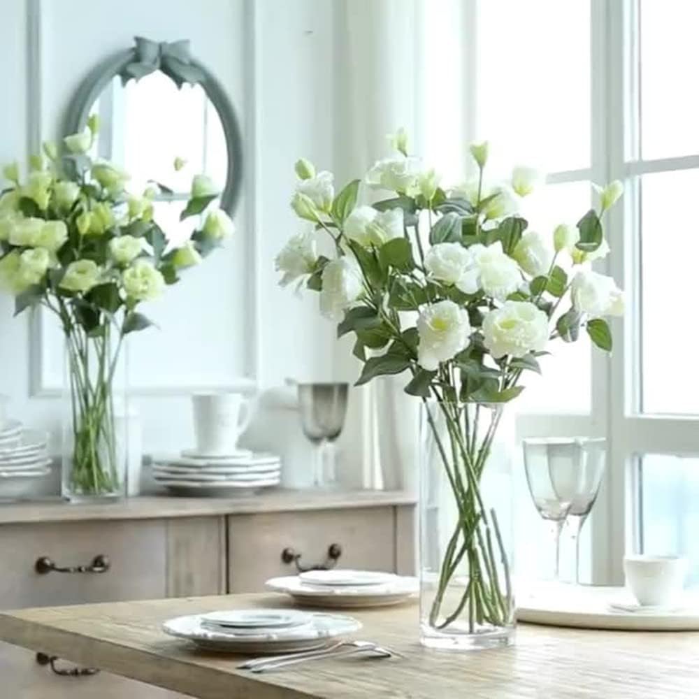 XZJMY 4 Branch 3 Heads Artificial Flowers Bouquet,Eustoma Lisianthus Flowers,Silk Flowers Flower Arrangement Accessories Faux Plastic Flower for DIY Wedding Party Home Decor(White) - Image 2