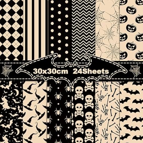 24 Sheet Halloween Day Scrapbook Paper, Halloween Theme Scrapbooking Patterned Cardstock Pad, Double-Sided Decorative Halloween Craft Paper for Card Making Art Project (Halloween-D) Cover