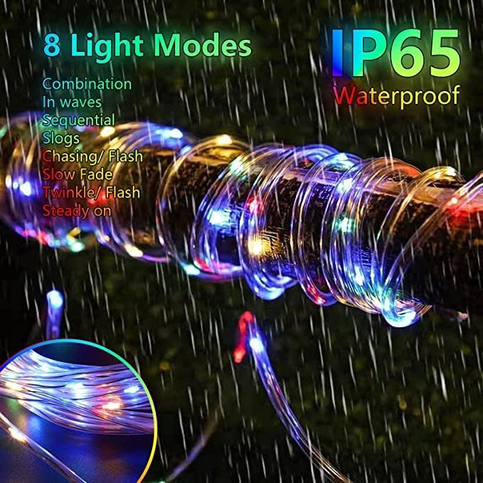 Miniatura 4 de DAMEING Paquete de 2 luces solares de 66 pies, 200 luces LED para exteriores, impermeables, alimentadas por energía solar, con 8 modos de