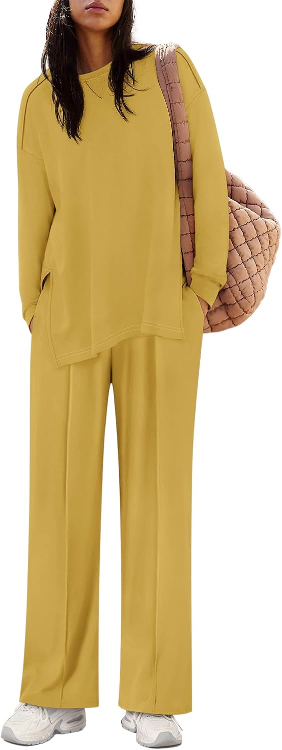COCCKO Womens Sweatsuits 2 Piece Sets Fall Side Slit Sweatshirt Wide Leg Sweatpant Airport Travel Outfits Tracksuits