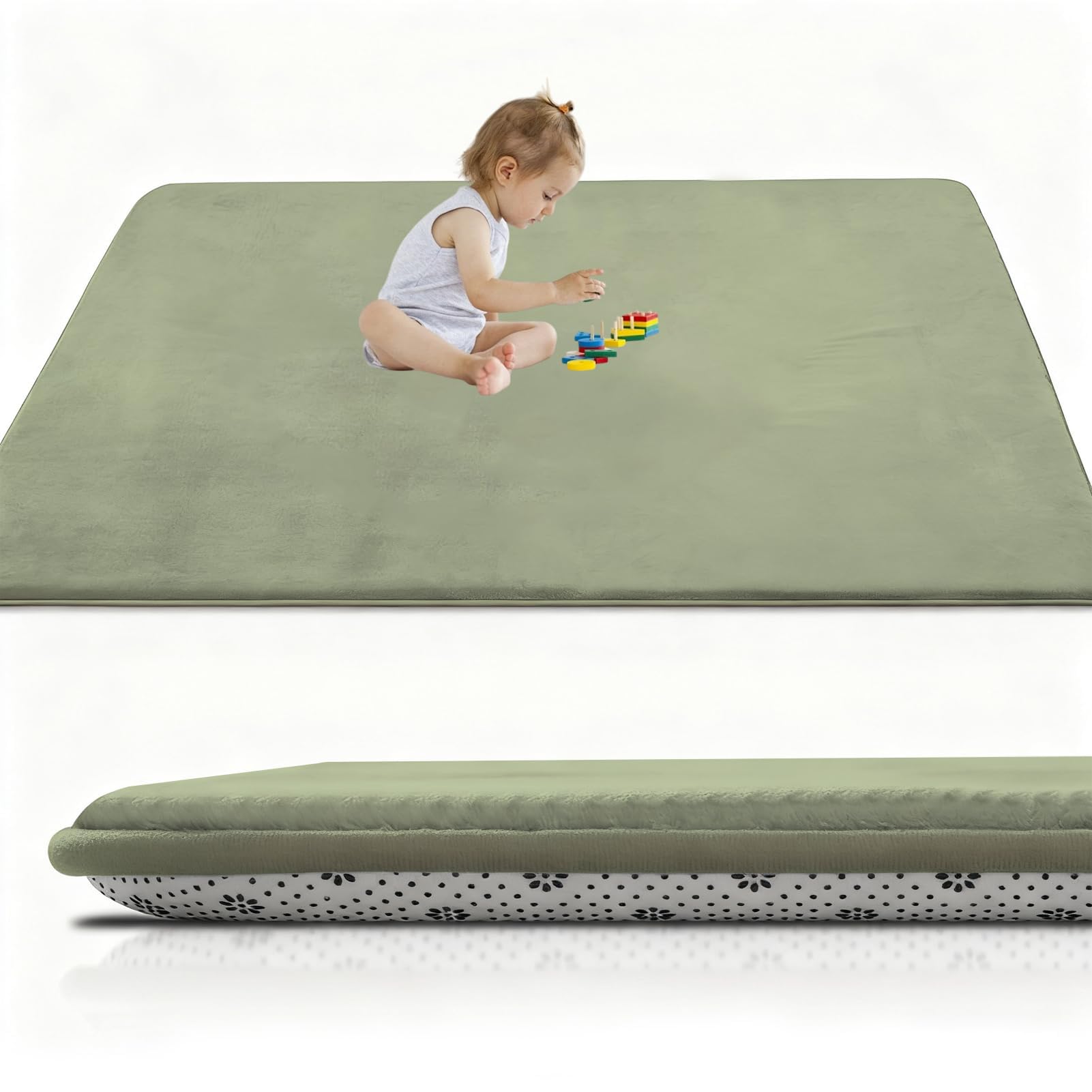 RxueSug Large Kids Crawling Play Mat, 50 x 160 cm Grass Green Foldable Baby Play Mat, Large Thick Foam Playmat Waterproof, 2cm Non-Slip for Children, Toddlers & Babies, Playpen Mat f Outdoor Indoor