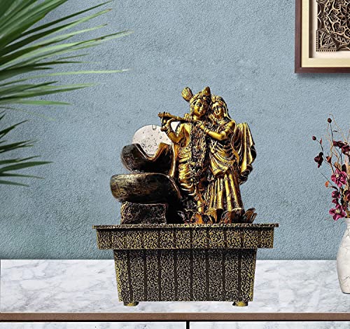 Image of GTC Beautiful Krishna and Radha Home Indoor Fountain Show Piece for Home Decorative Home Gifts for Drawing Room Waterfall Decorative Item with Crystal Ball and Mini Water Pump Polystone (1729)