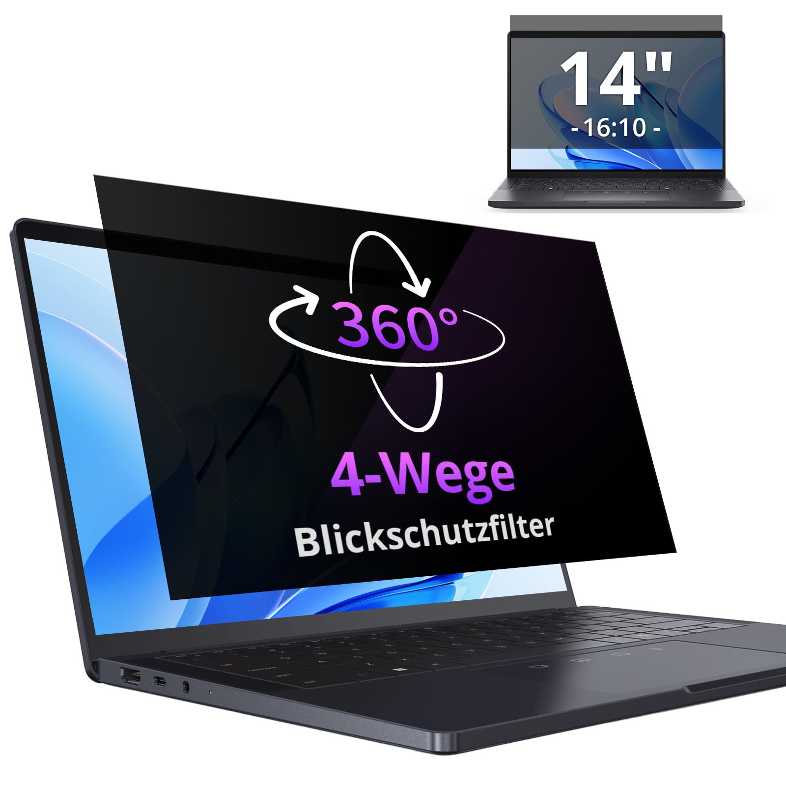 IPROKKO Pellicola protettiva a 360° per 14 pollici, 16:10 proporzioni anti-luce blu, antiriflesso, pellicola protettiva per display per 14 Hp/Dell/Acer/Lenovo/ThinkPad/Asus