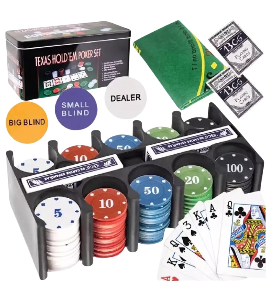 200 Fiches da Poker Numerate Soldi Euro Box da Gioco Texas Holdem con Confezione Porta Fiches Fair
