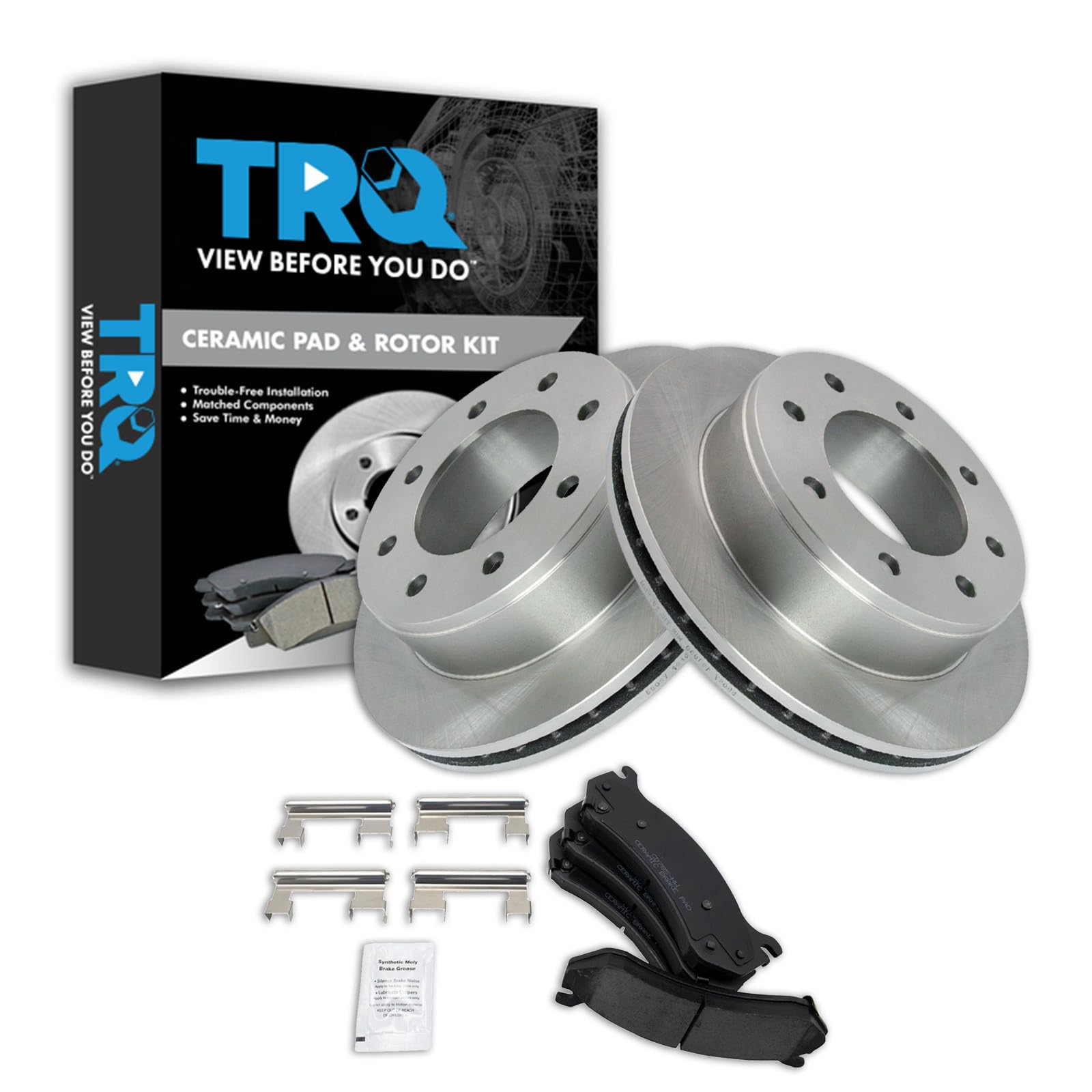TRQ Rear Brake Pad and Rotor Set Ceramic Compatible with 1999-2007 Chevrolet Silverado 1500 HD 2500 HD 2001-2007 GMC Sierra 1500 HD Classic 2500 HD Yukon XL 2500 2003-2009 Hummer H2