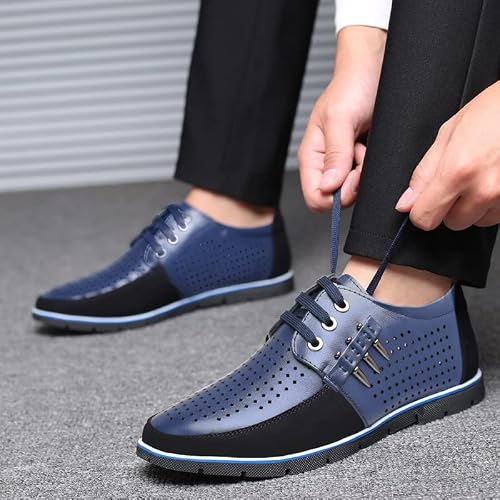 Mens Casual Shoes Breathable Business Dress Shoes Lace Up Leather Loafers Fashion Driving Oxford Shoes For Work Office Outdoor Blue #TOP5