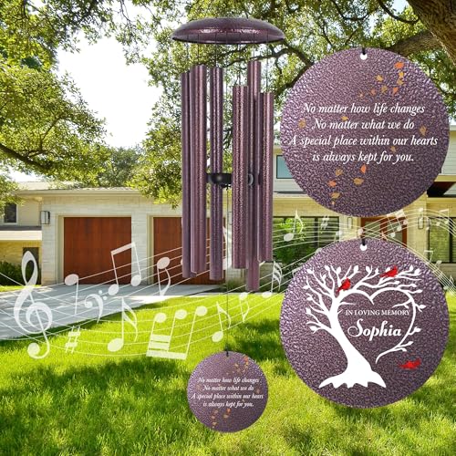 Image of Personalized Cardinal Sympathy Wind Chimes, Deep Tone 30 /36 /45 inch Wind Chimes Sympathy Gifts for Loss of Loved One, in Loving Memory Windchimes for Loved Ones Lost, Garden Decor, Produced in Texas
