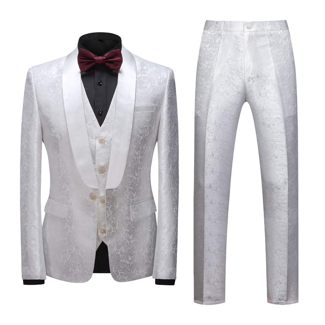 MOGUMens 3 Piece Suit Slim Fit Shawl Lapel Tuxedo for Daily Business Wedding Party (Suit Jacket + Pants + Vest)