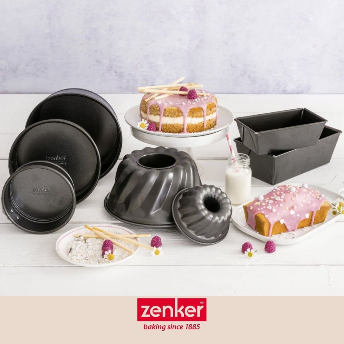 Set van 3 mini-cakevormen: 15 cm, 16 cm springvorm en 18 cm kugelhopf. Zenker Special Mini