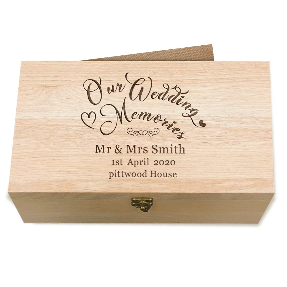 EDSG Personalised Wedding Memory Box Keepsake Engraved Beech Wood Box for Newlywed Bride Groom Bridesmaid Groomsman Best Man Wedding Gift for Couples