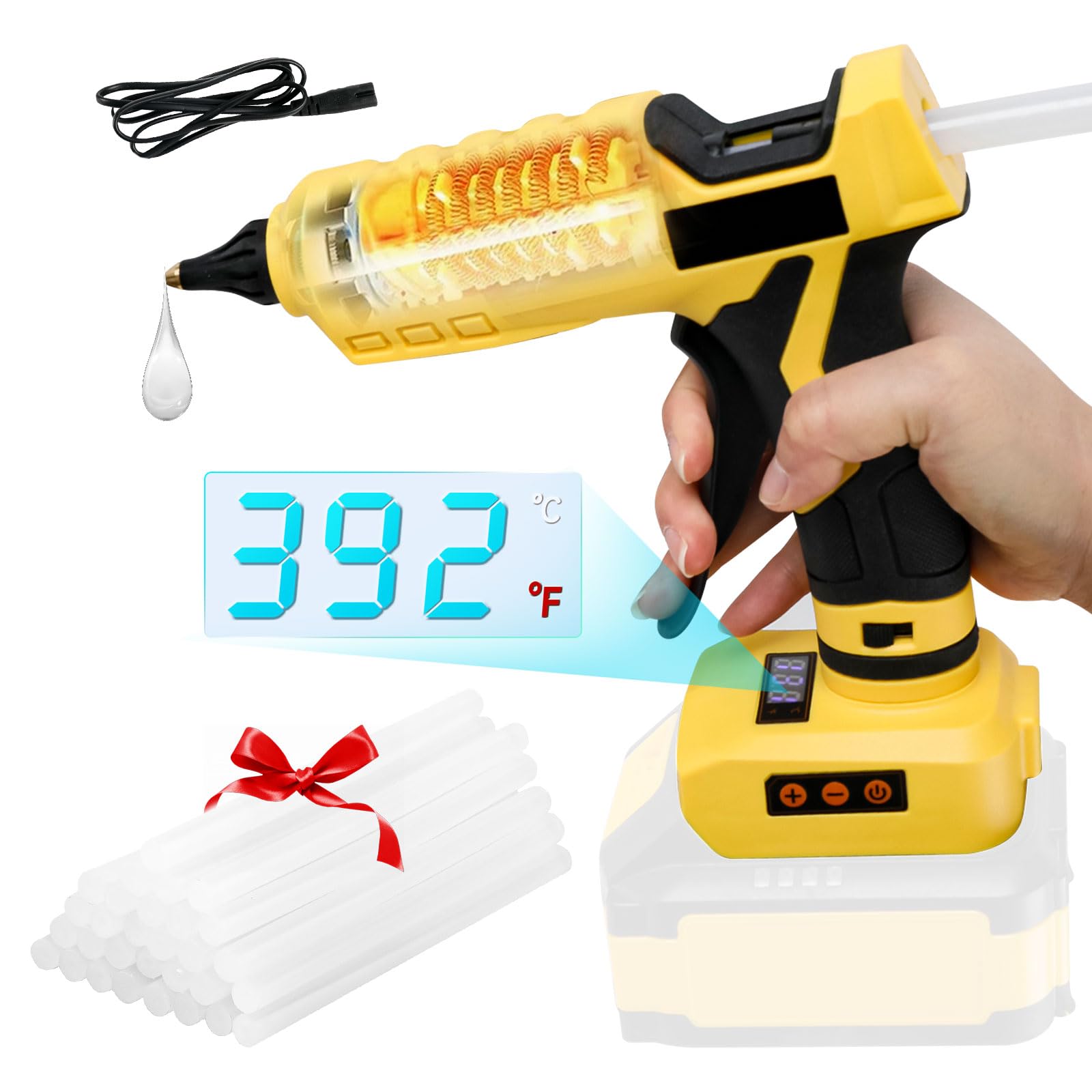 Akku-Heißklebepistole für Dewalt 20 V, 100 W, Dual-Power-Heißklebepistole zum Basteln, mit 30 Stück Klebepistolen-Sticks, 11 mm, für Heimwerker, Kunst, Handwerk (ohne Batterie)