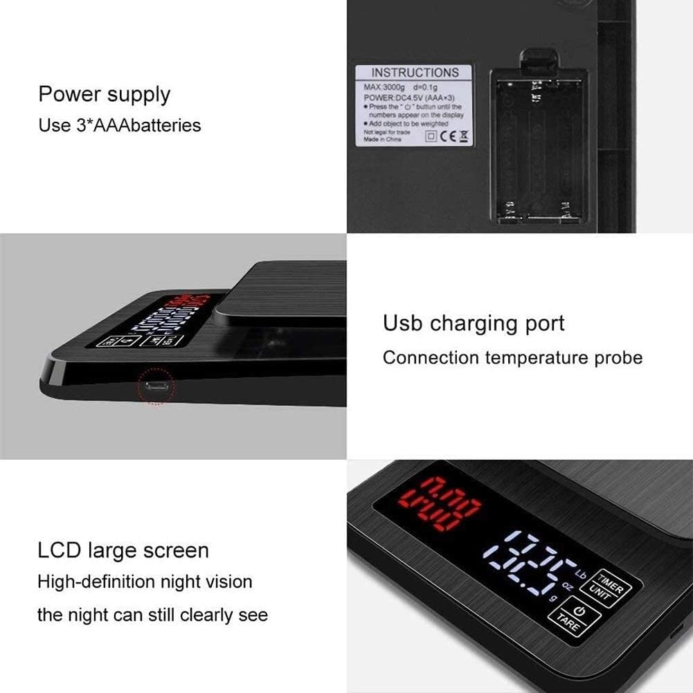 Kitchen Wlectronic Lebensmittelwaage, digitale Küchenwaage, Edelstahl, elektronische Kaffee-Waage, 10 kg/1 g, Timing, Kochen, Backen, Waage (5 kg/0,1 g)