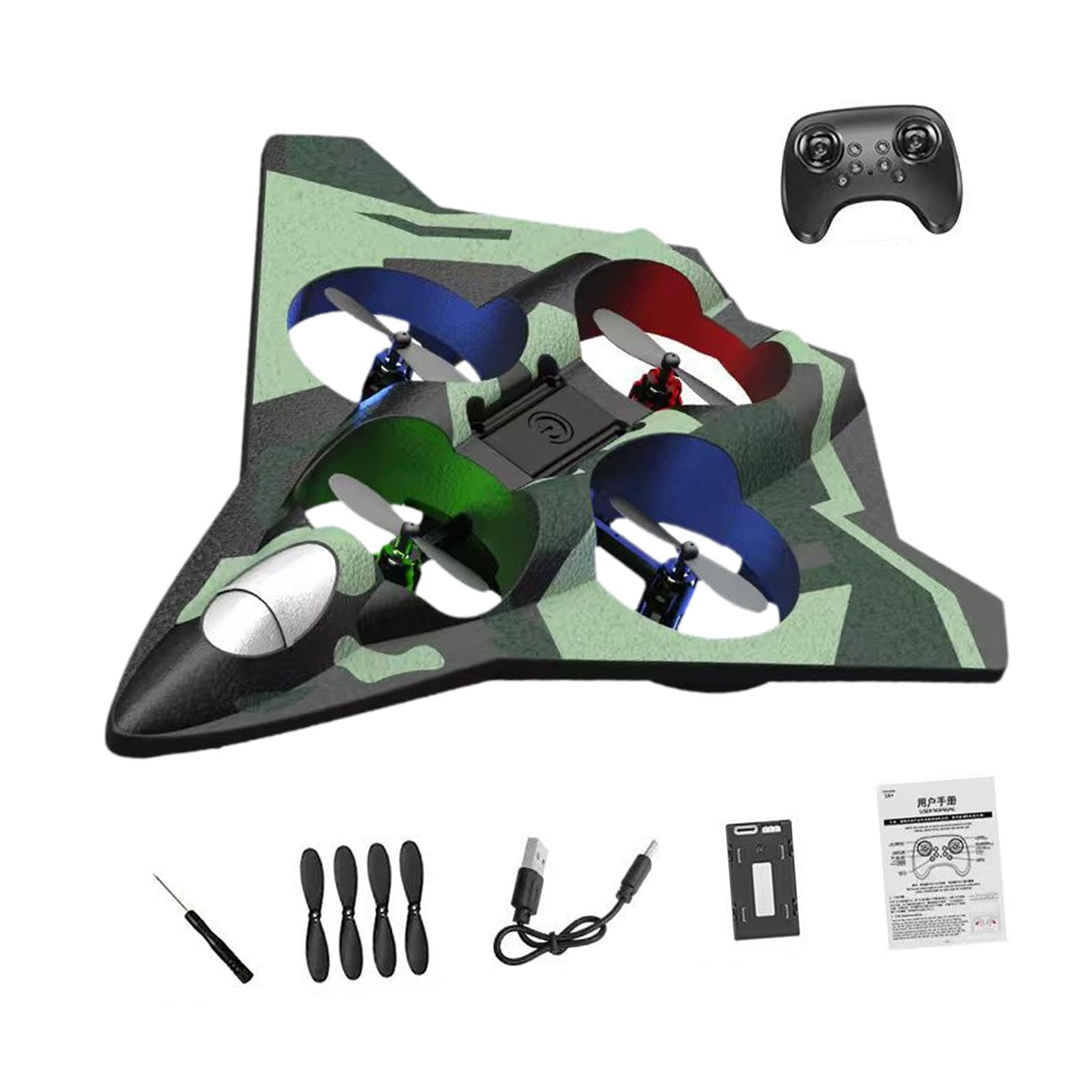 Avión Teledirigido con Función de aéreas Planeador RC de Fija Modelo de Recargable y Resistente de Espuma EVA, Batería única Verde