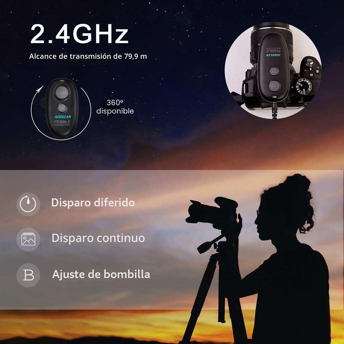 Disparador Inalámbrico - Mando a Distancia para Canon EOS R, EOS RP, SL2, 90D, 6D Mark II, para Olympus OM-D E-M1X, E-M1 Mark II, para Fujifilm GFX100, XT30 Cámaras, Reemplaza RS-80N3 & RS-60E3