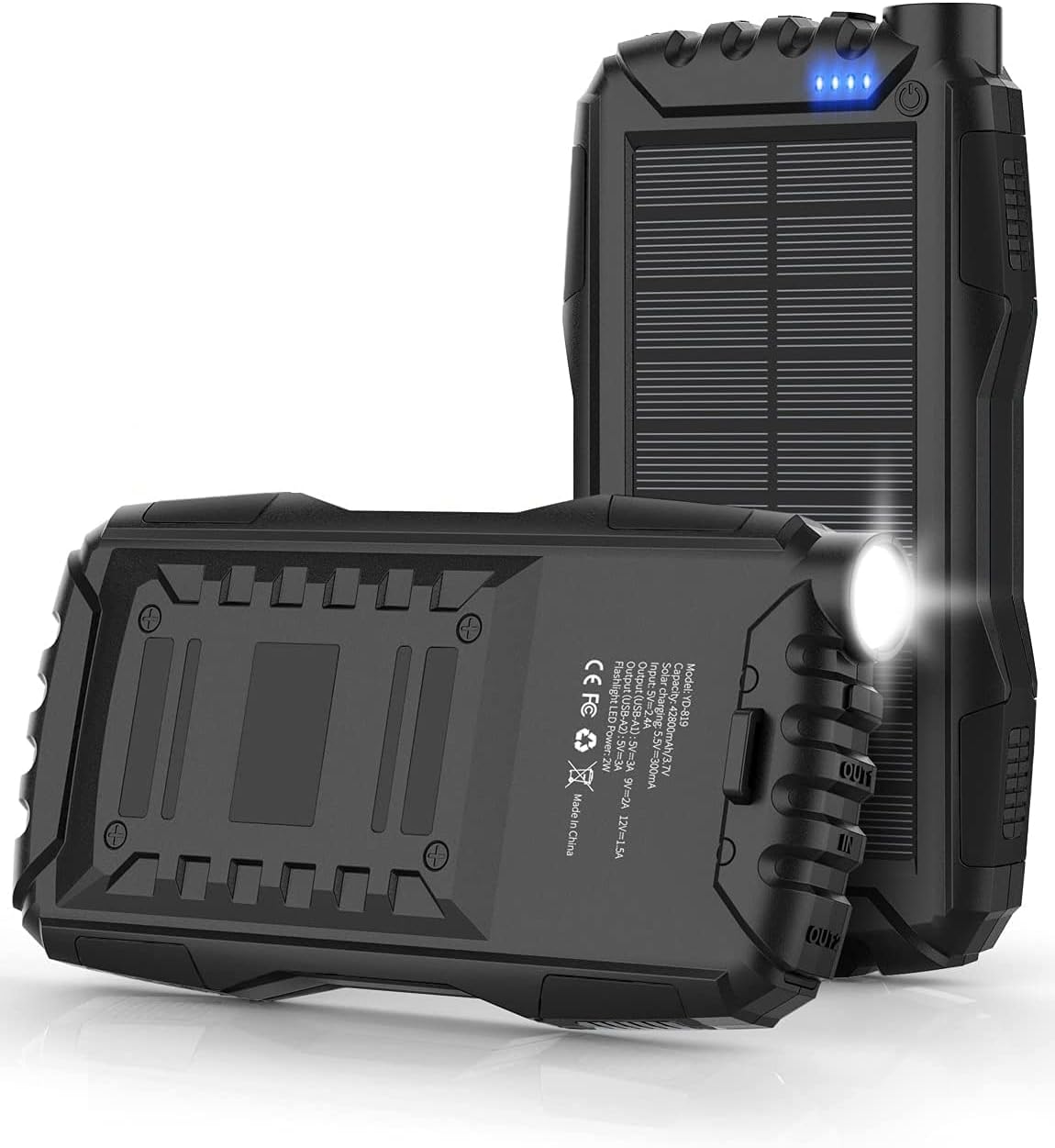 Solar Charger Power Bank 42800mAh with Flashlight (Black)