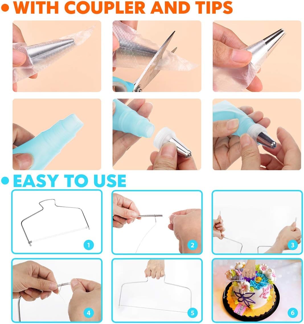 Kit de 207 piezas de suministros de decoración de pasteles para principiantes, tocadiscos de tartas, más de 100 bolsas de tuberías, tuberías rusas